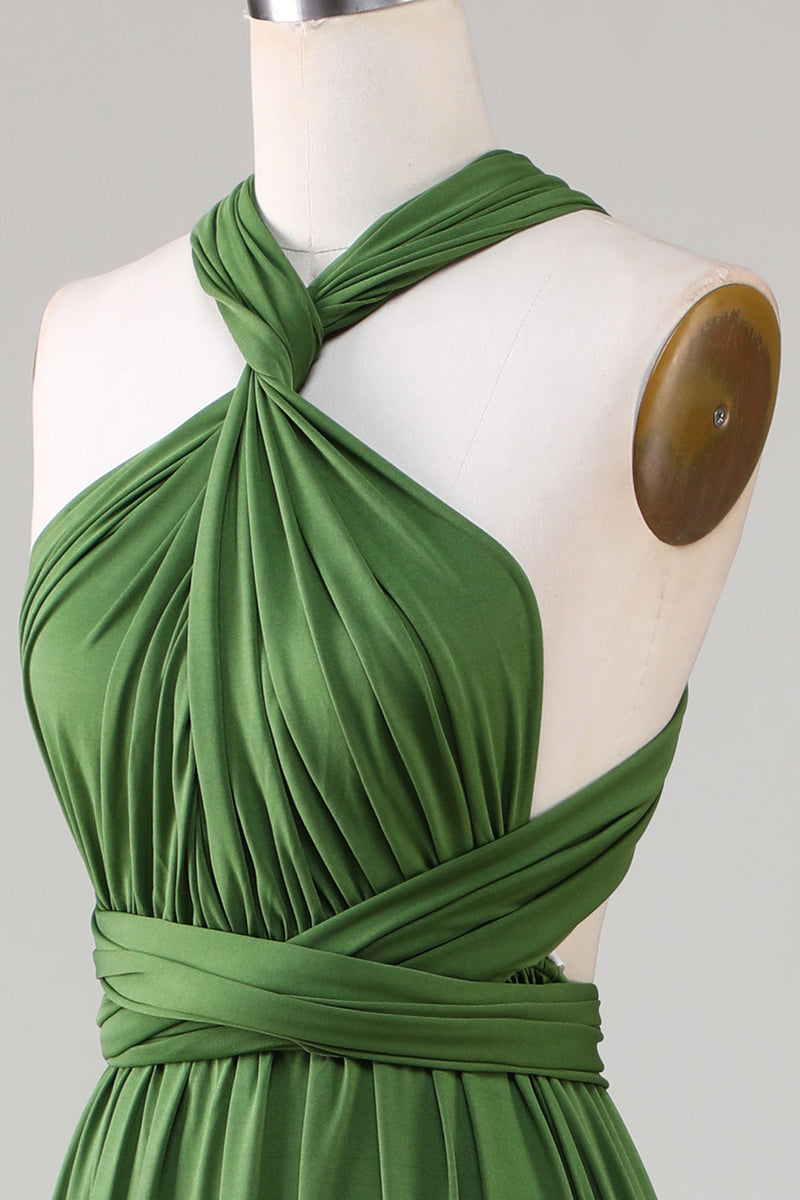 Charger l&#39;image dans la galerie, Robe de demoiselle d&#39;honneur longue en spandex vert olive