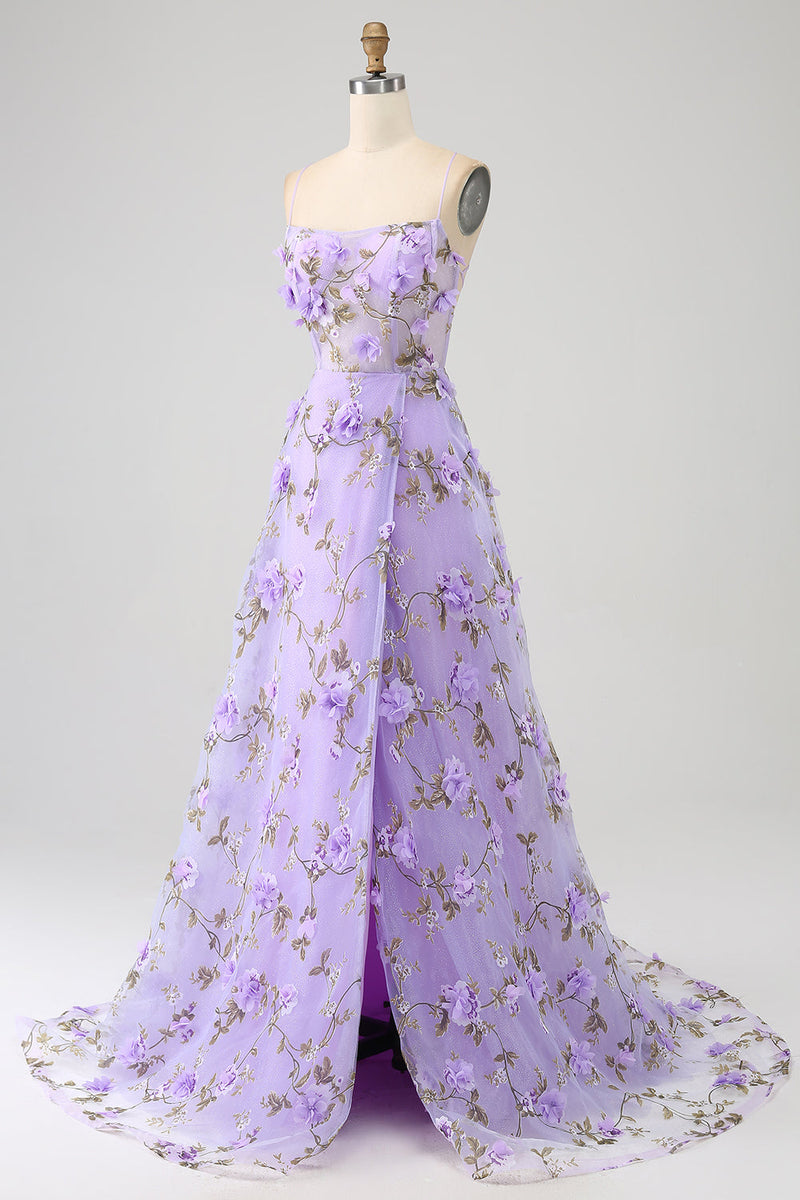 Robe longue à fines bretelles imprimé petites fleurs - Lilas