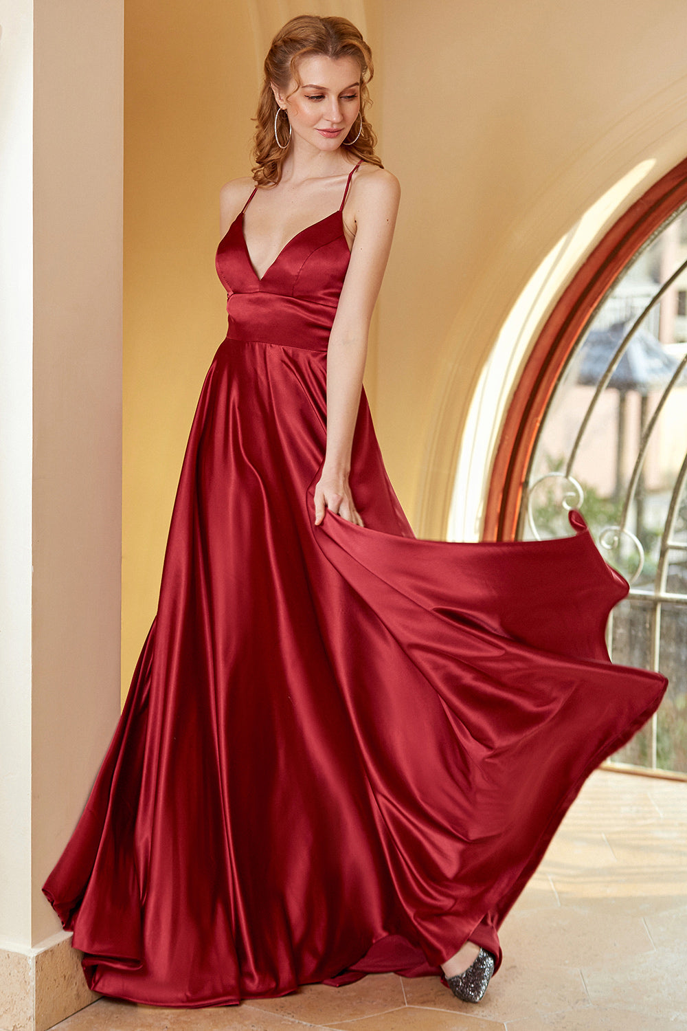 Bordeaux Spaghetti Straps Simple Prom Robe