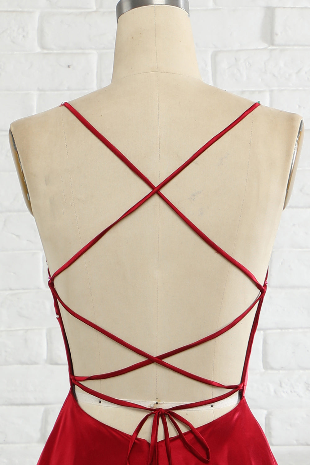 Simple A Line Spaghetti Straps Burgundy Long Prom Robe avec Cirss Cross Back