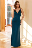 Gaine V Neck Peacock Blue Robe de bal longue avec dos croisé