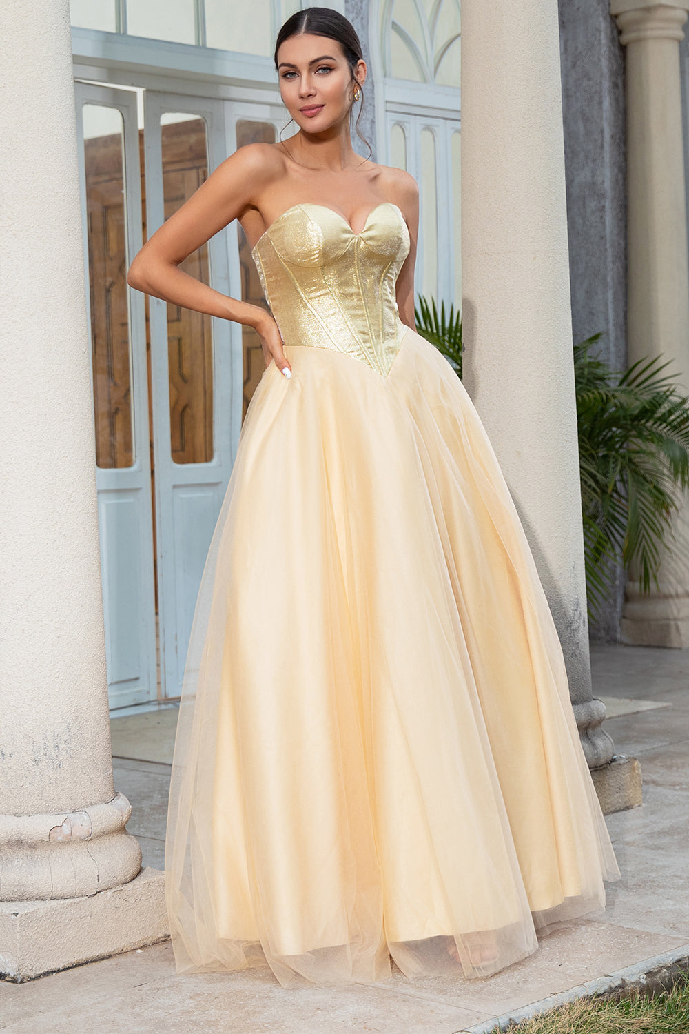 Princesse A Line Sweetheart Golden Long Prom Robe de bal