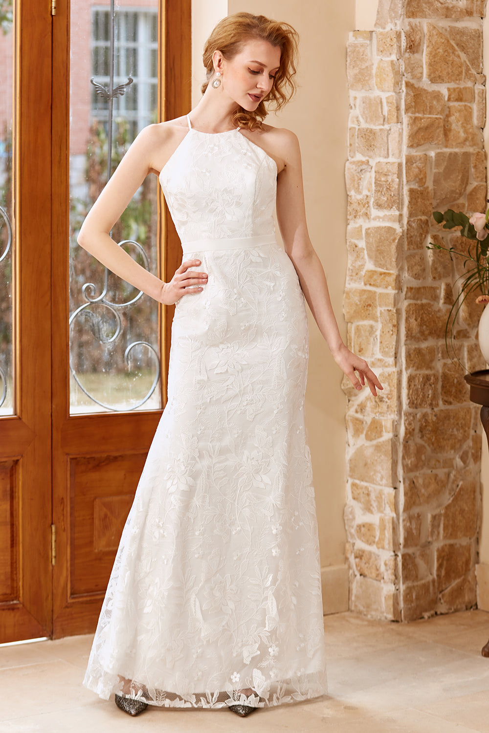 White Mermaid Floor Longueur Robe de mariée d’église