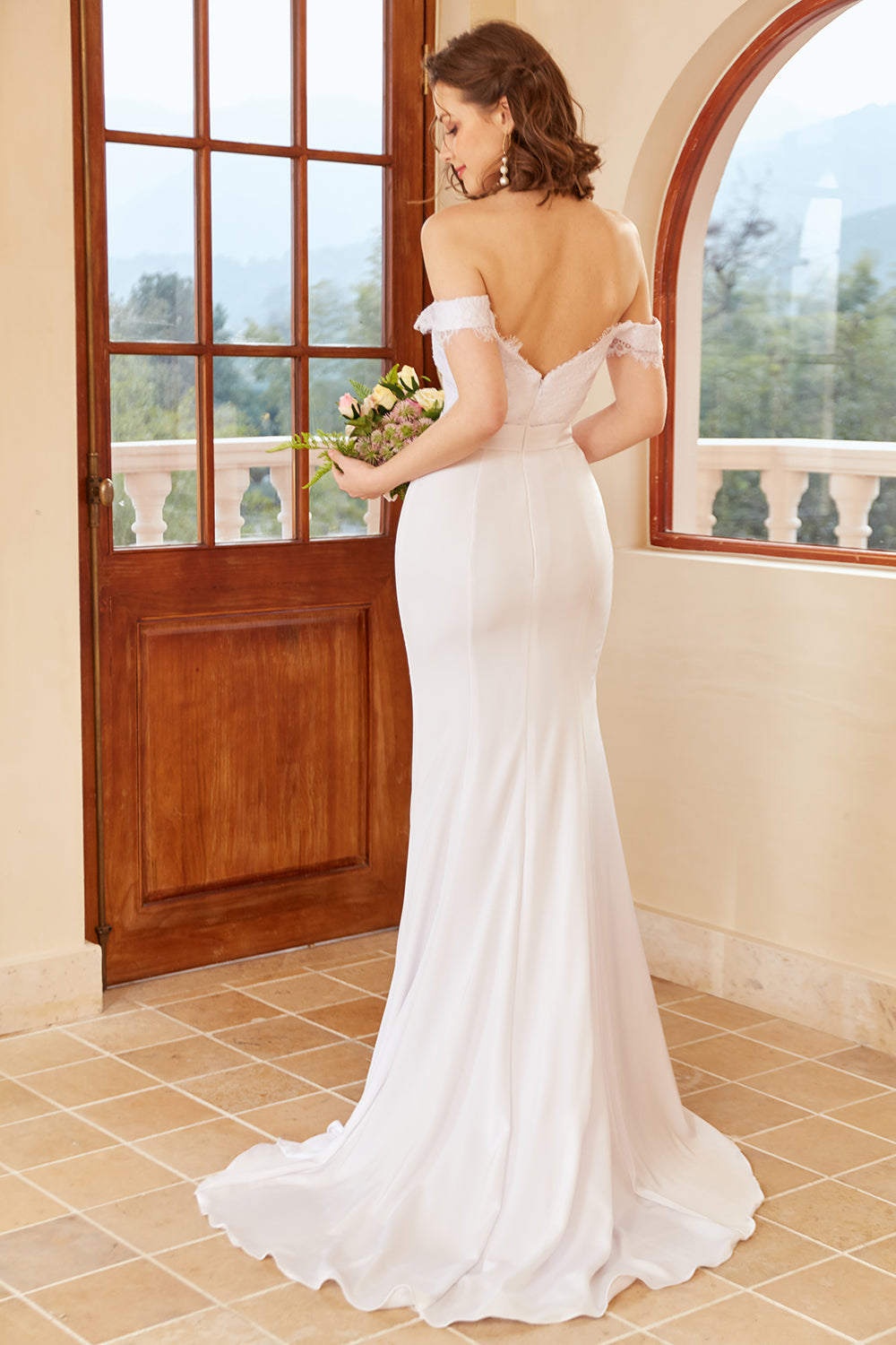 Mermaid Off the Shoulder Robe de mariée blanche avec dentelle