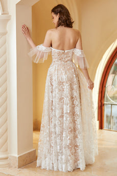 Magnifique une ligne sur l’épaule Robe de mariée en dentelle blanche