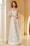 Magnifique une ligne sur l’épaule Robe de mariée en dentelle blanche