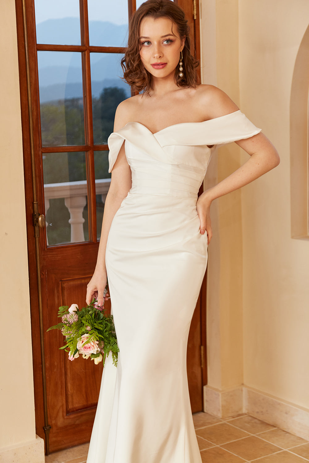 Simple Off the Shoulder Boho Robe de mariée