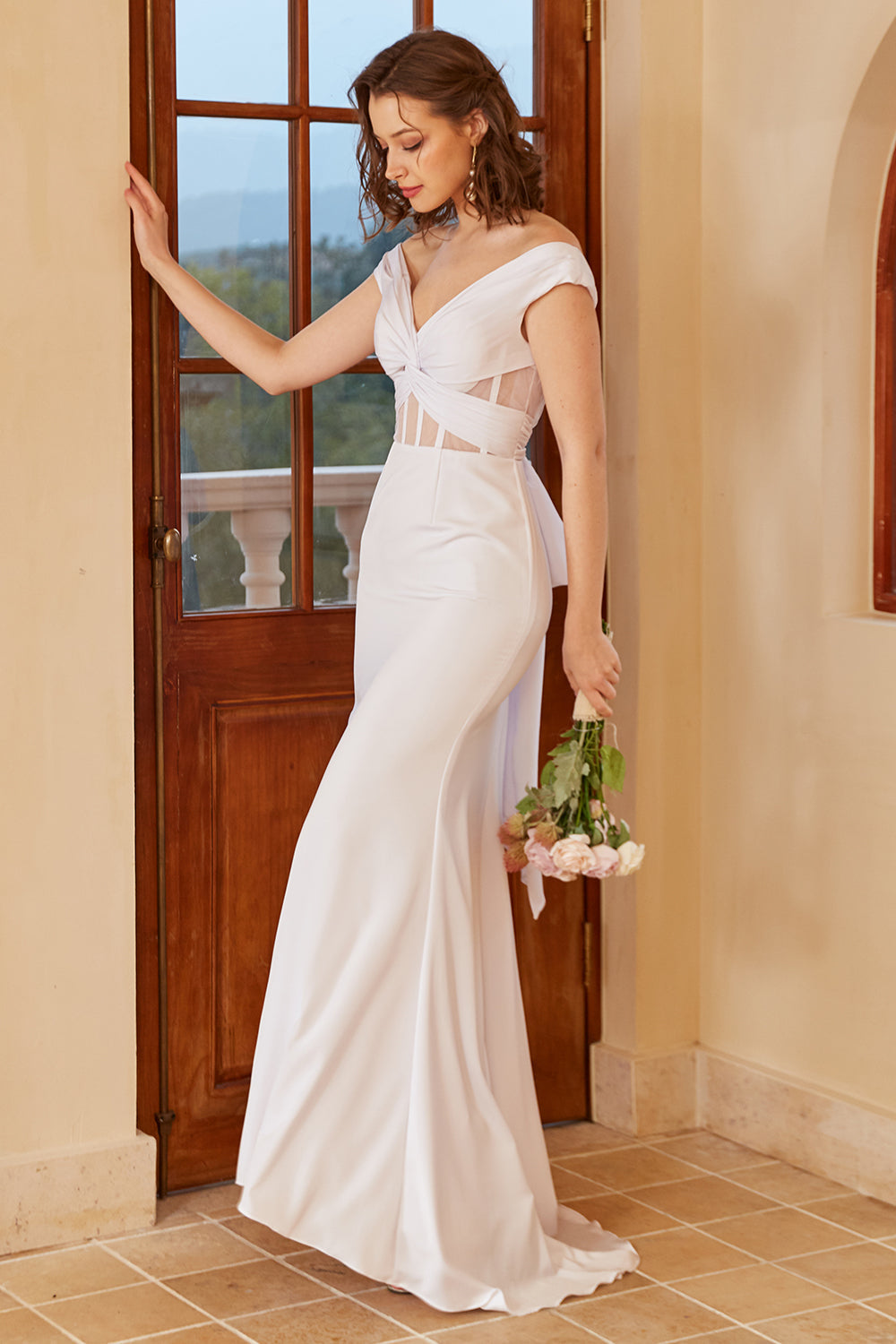 Off Shoulder Robe de mariée sirène blanche