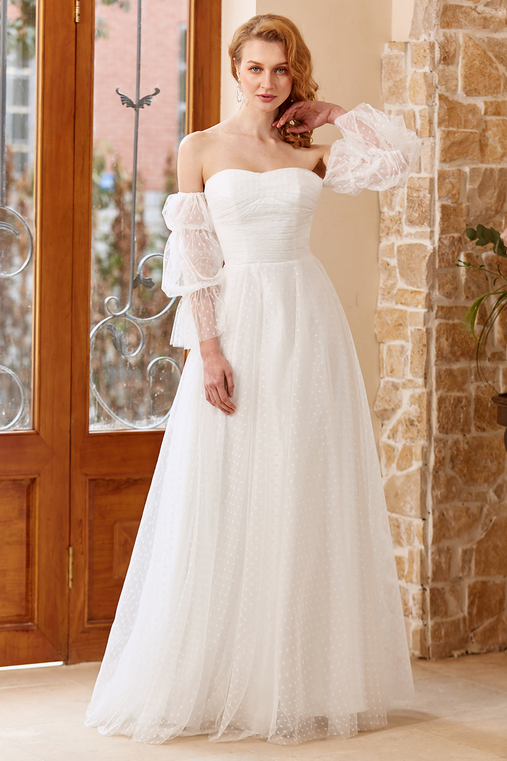 Tulle Blanc Off Shoulder Robe de mariée