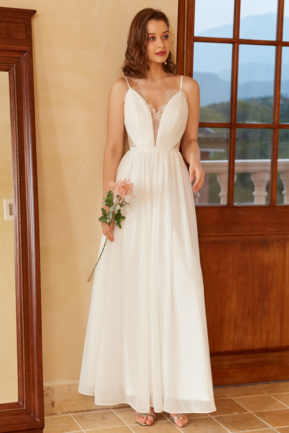 Spaghetti Blanc Sangles Simple Robe de Mariée