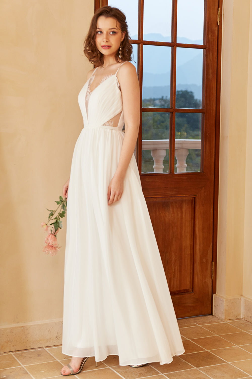 Spaghetti Blanc Sangles Simple Robe de Mariée