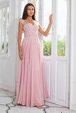 Chiffon perlé rose Robe mère de la mariée