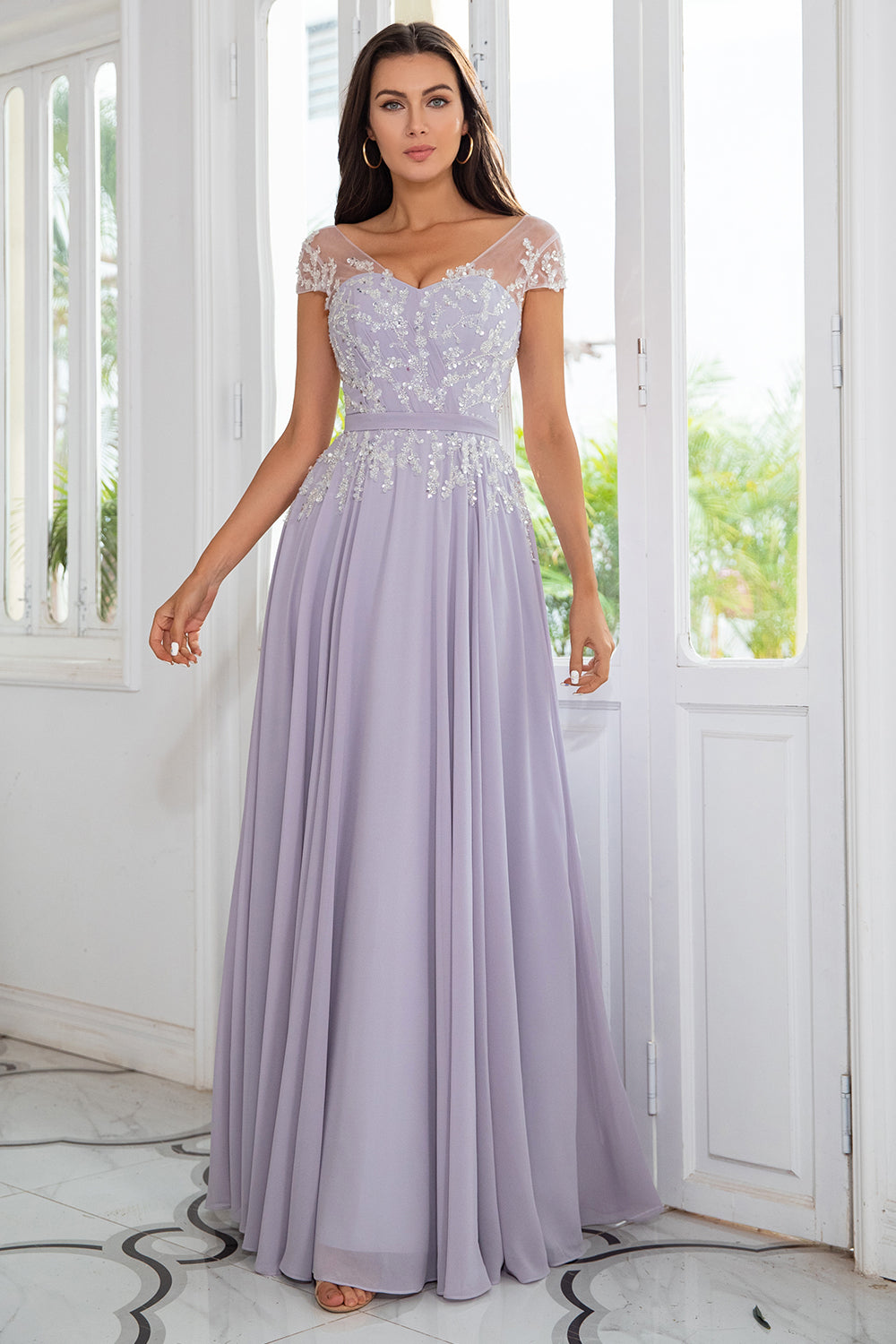 Chiffon gris Robe mère de la mariée avec perles