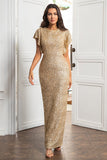 Robe de mère de la mariée à paillettes dorées