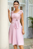 Robe de mère de la mariée en mousseline rose avec dentelle