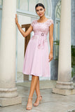 Robe de mère de la mariée en mousseline rose avec dentelle