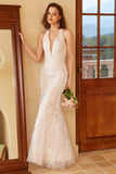 Mermaid Deep V Neck Robe de mariée en dentelle blanche avec appliques