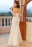 Mermaid Deep V Neck Robe de mariée en dentelle blanche avec appliques