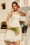 Élégantes Spaghetti Straps Blanche Robe de cocktail avec Broderie