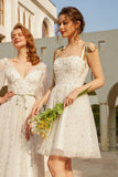Élégantes Spaghetti Straps Blanche Robe de cocktail avec Broderie