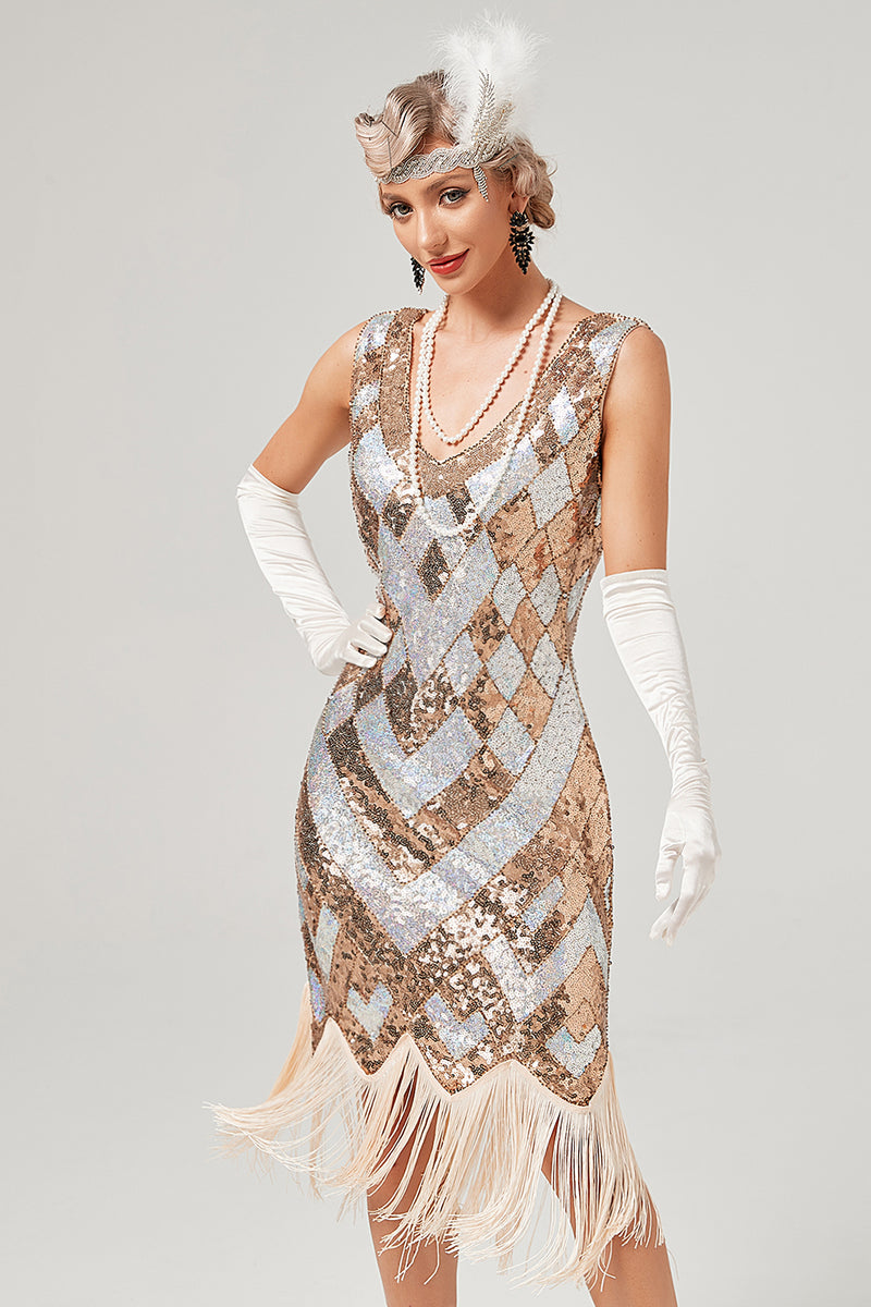 ZAPAKA Femmes Années 1920 Robe Or Short Sleeveless Great Gatsby Robe –  ZAPAKA FR