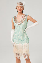 Paillettes Vert Short Robe de Fête des années 1920