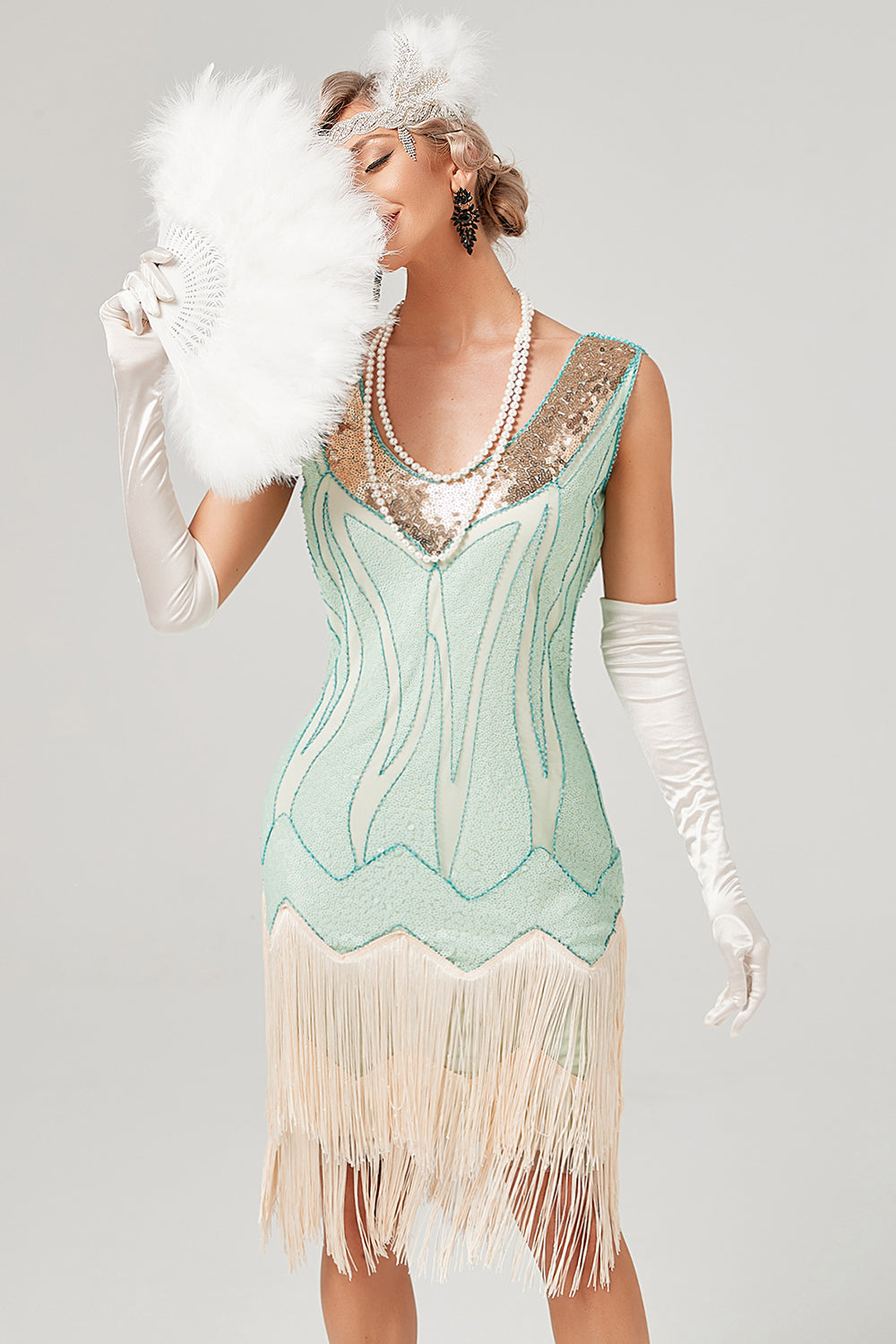 Paillettes Vert Short Robe de Fête des années 1920