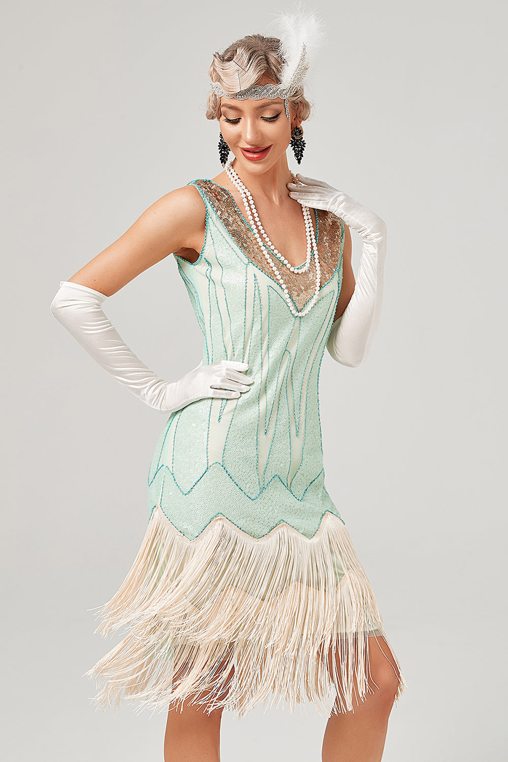Paillettes Vert Short Robe de Fête des années 1920