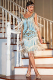 Champagne Gatsby Robe des années 20 avec paillettes et franges