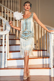 Champagne Gatsby Robe des années 20 avec paillettes et franges