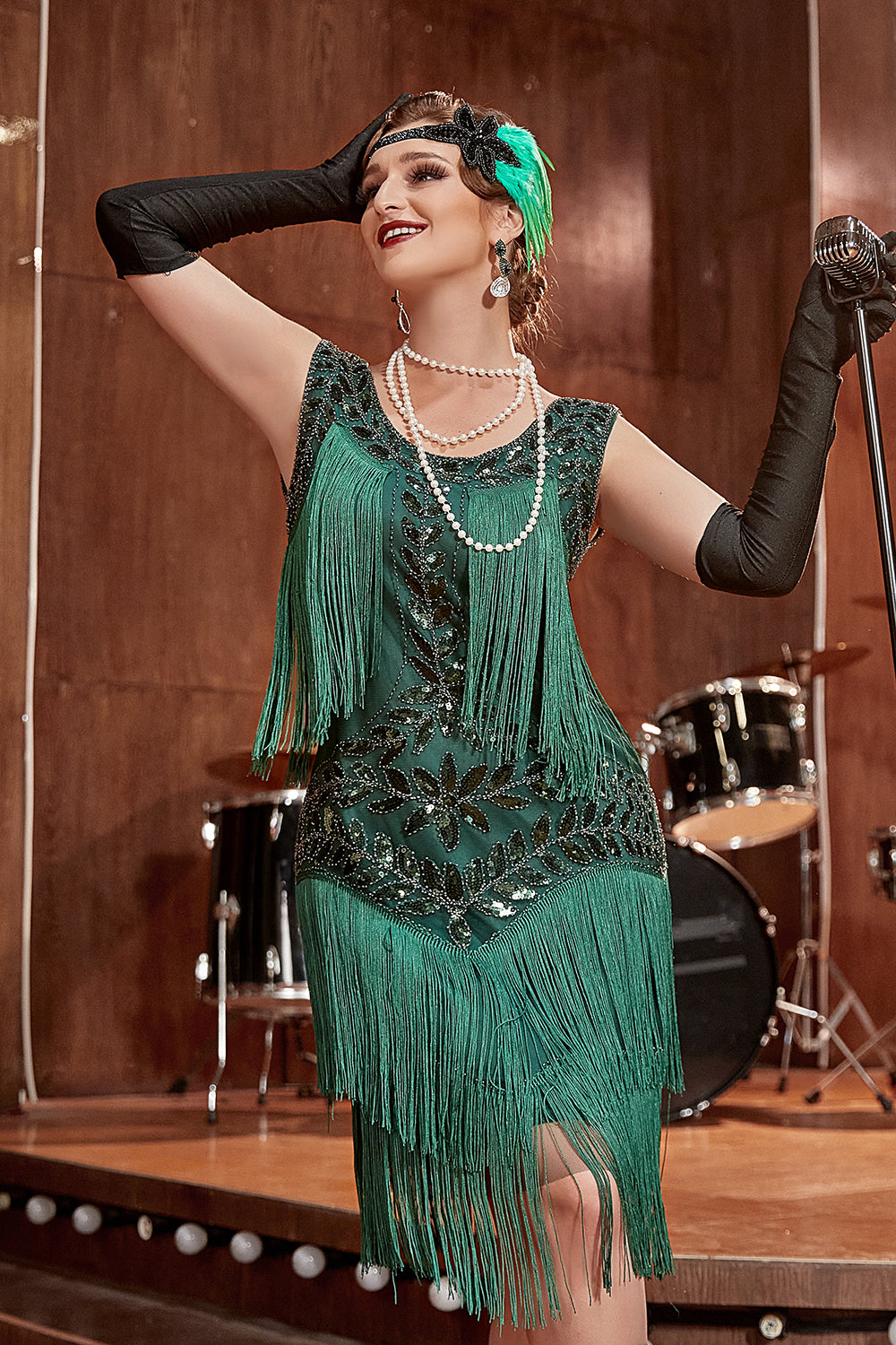 Champagne Gatsby Robe des années 20 avec paillettes et franges