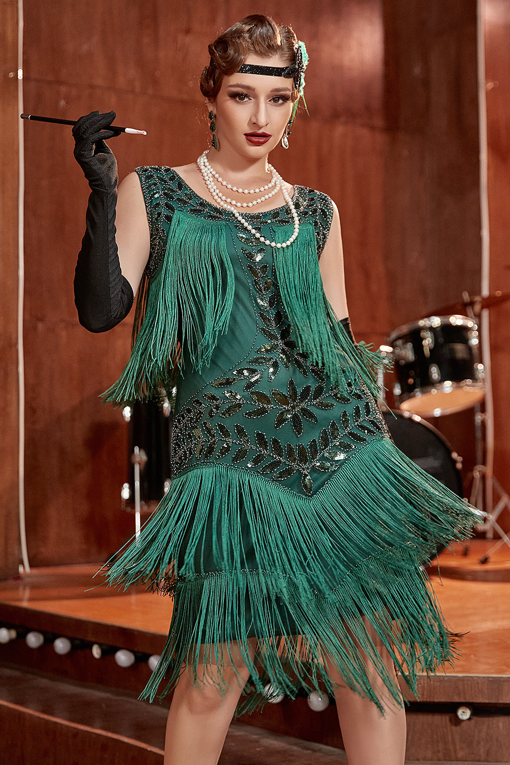 Champagne Gatsby Robe des années 20 avec paillettes et franges