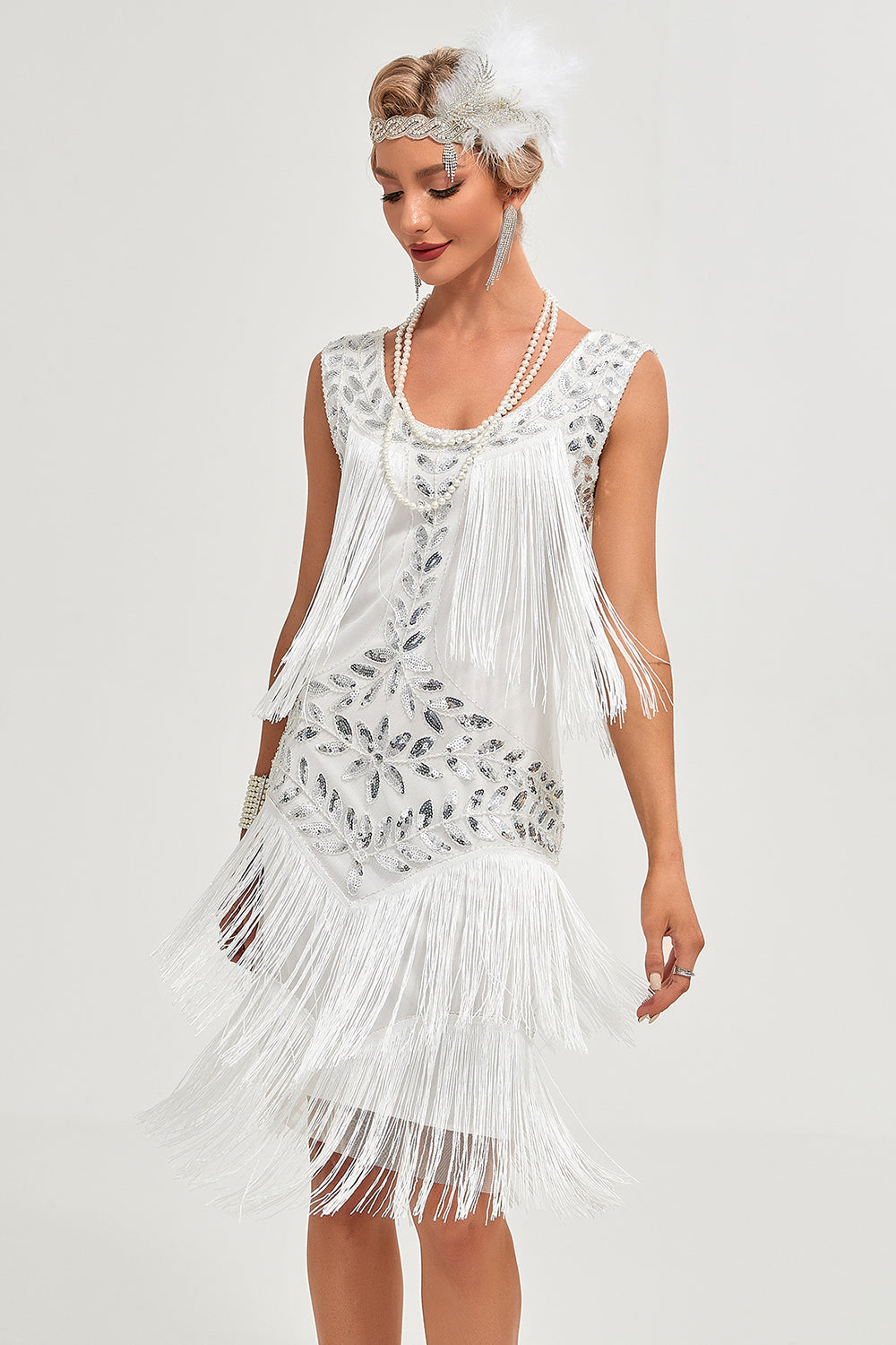 Champagne Gatsby Robe des années 20 avec paillettes et franges