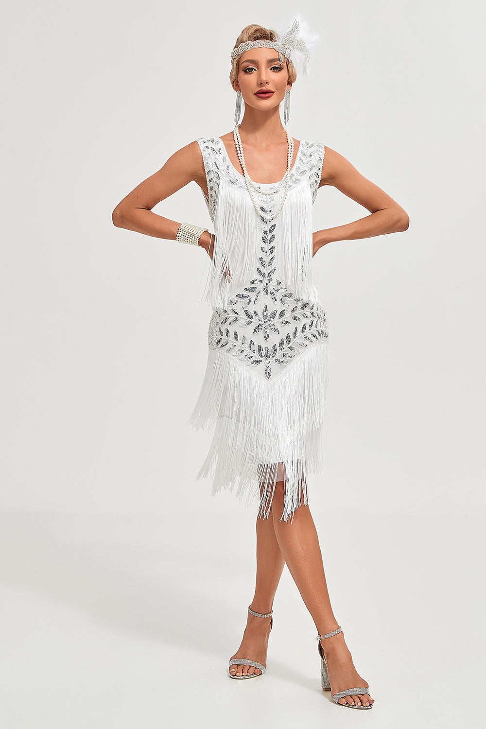 Champagne Gatsby Robe des années 20 avec paillettes et franges