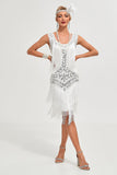 Champagne Gatsby Robe des années 20 avec paillettes et franges