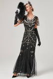 Paillettes Noire Longue Robe des années 20