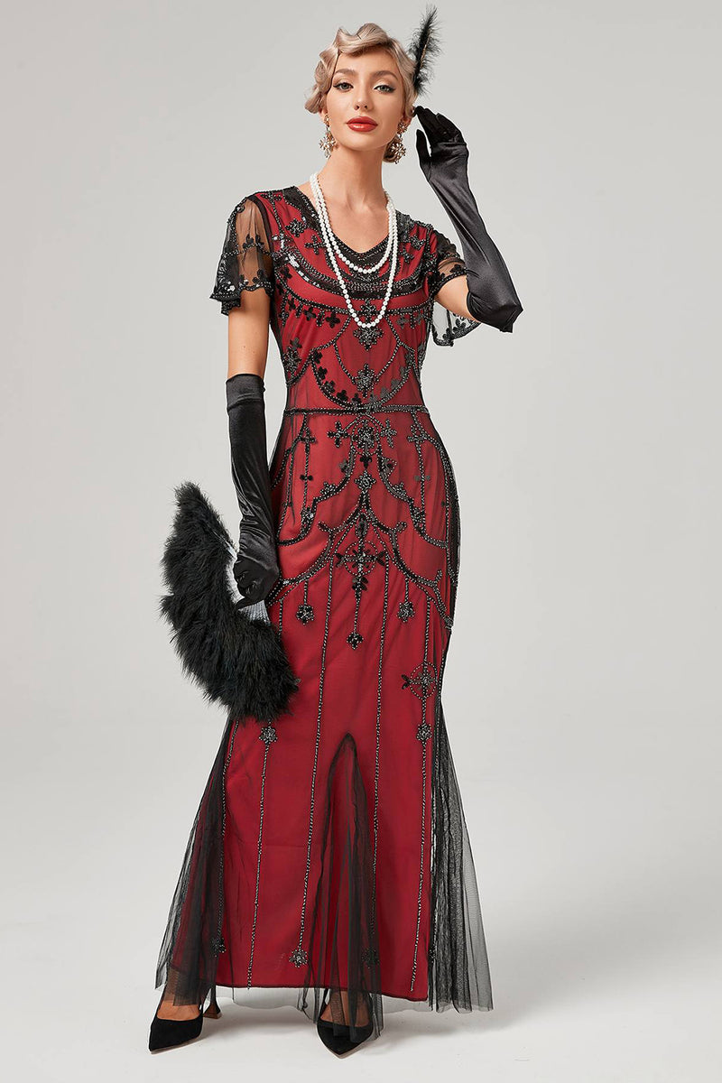 Zapaka Femmes Rouge étincelant à paillettes Frangée des années 20 Robe  Gatsby avec accessoires des années 20 – ZAPAKA FR