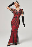 Robe Flapper Longue Paillettes Rouge Années 20