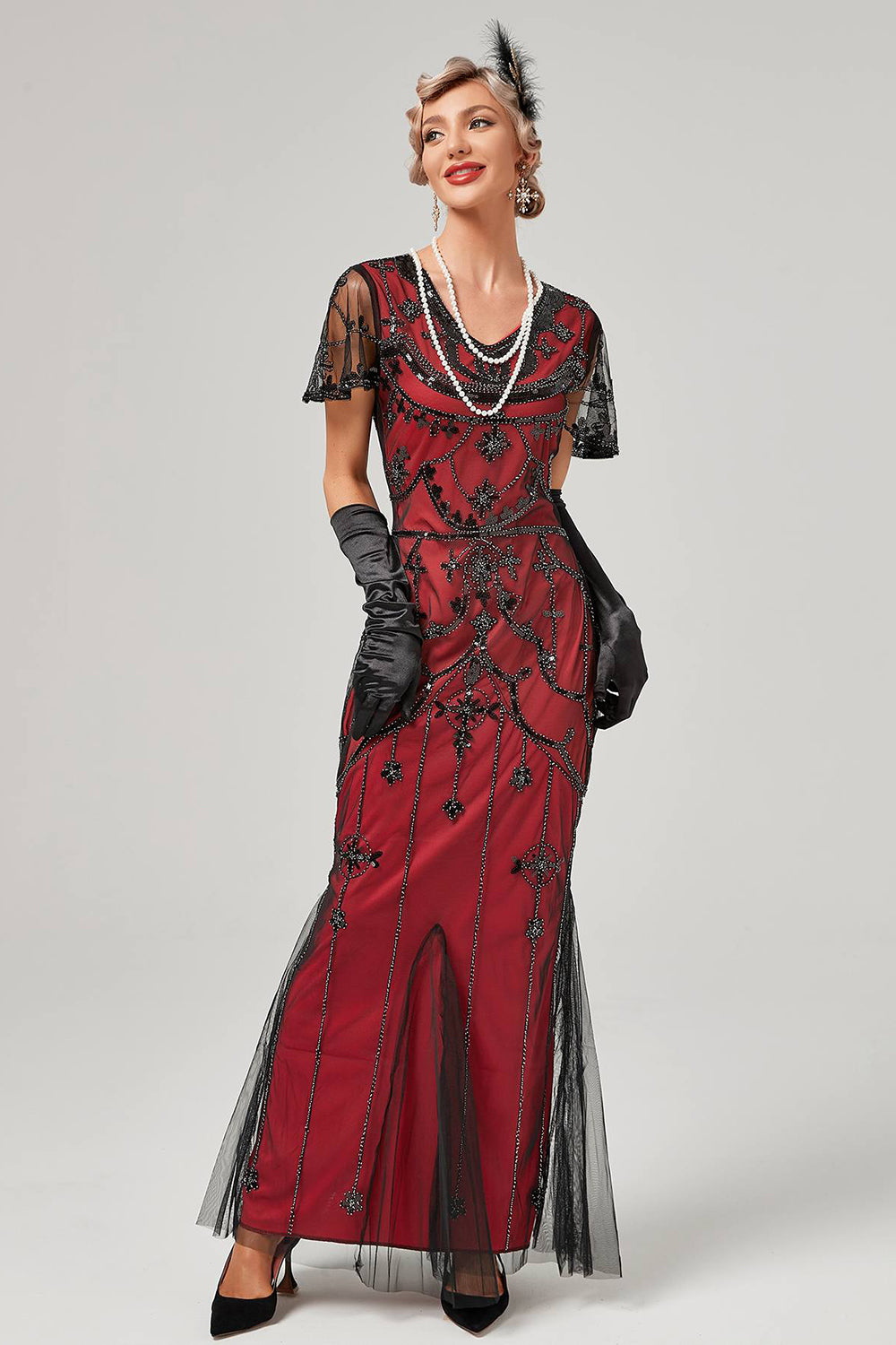 Robe Flapper Longue Paillettes Rouge Années 20