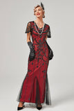 Robe Flapper Longue Paillettes Rouge Années 20