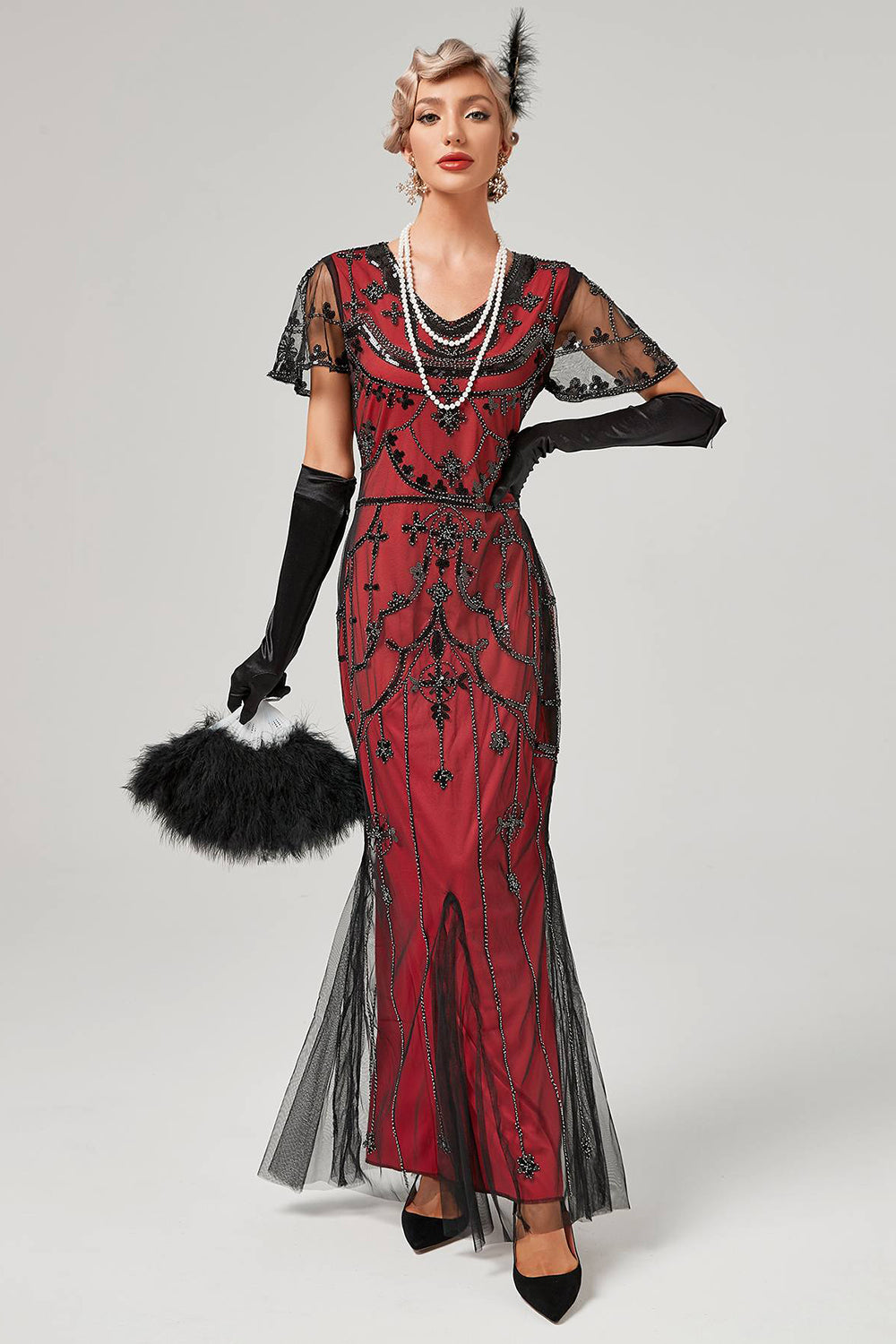 Robe Flapper Longue Paillettes Rouge Années 20