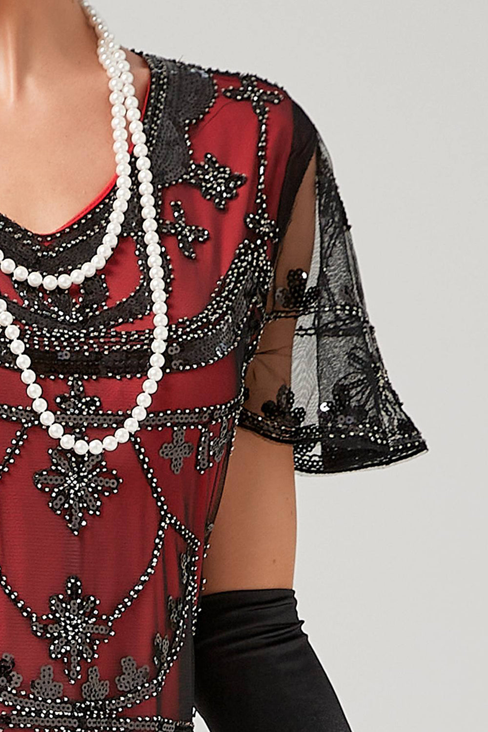 Robe Flapper Longue Paillettes Rouge Années 20