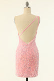 Rose Une Épaule Paillettes Moulant Robe de retour
