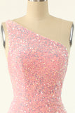 Rose Une Épaule Paillettes Moulant Robe de retour