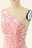 Rose Une Épaule Paillettes Moulant Robe de retour