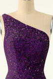 Purple One Shoulder Sequins Robe de retour
