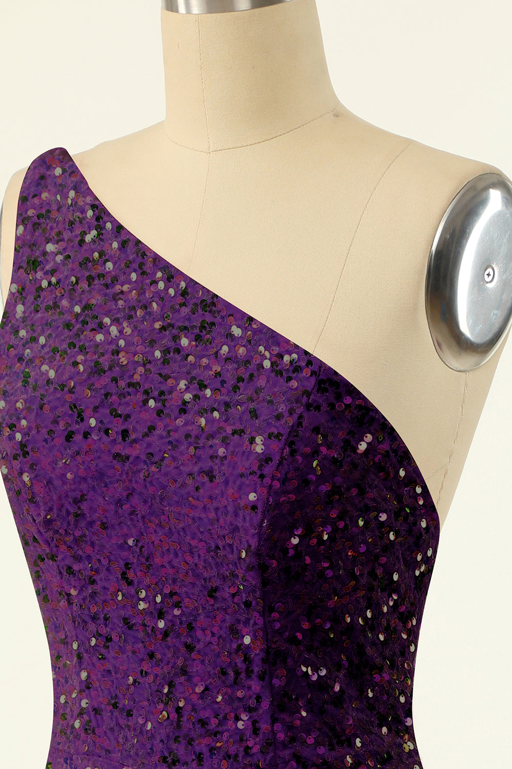 Purple One Shoulder Sequins Robe de retour