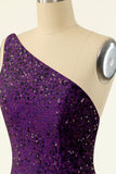 Purple One Shoulder Sequins Robe de retour