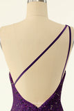 Purple One Shoulder Sequins Robe de retour