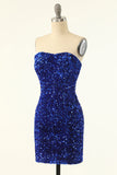 Royal Blue Sweetheart Sequins Robe de retour serrée